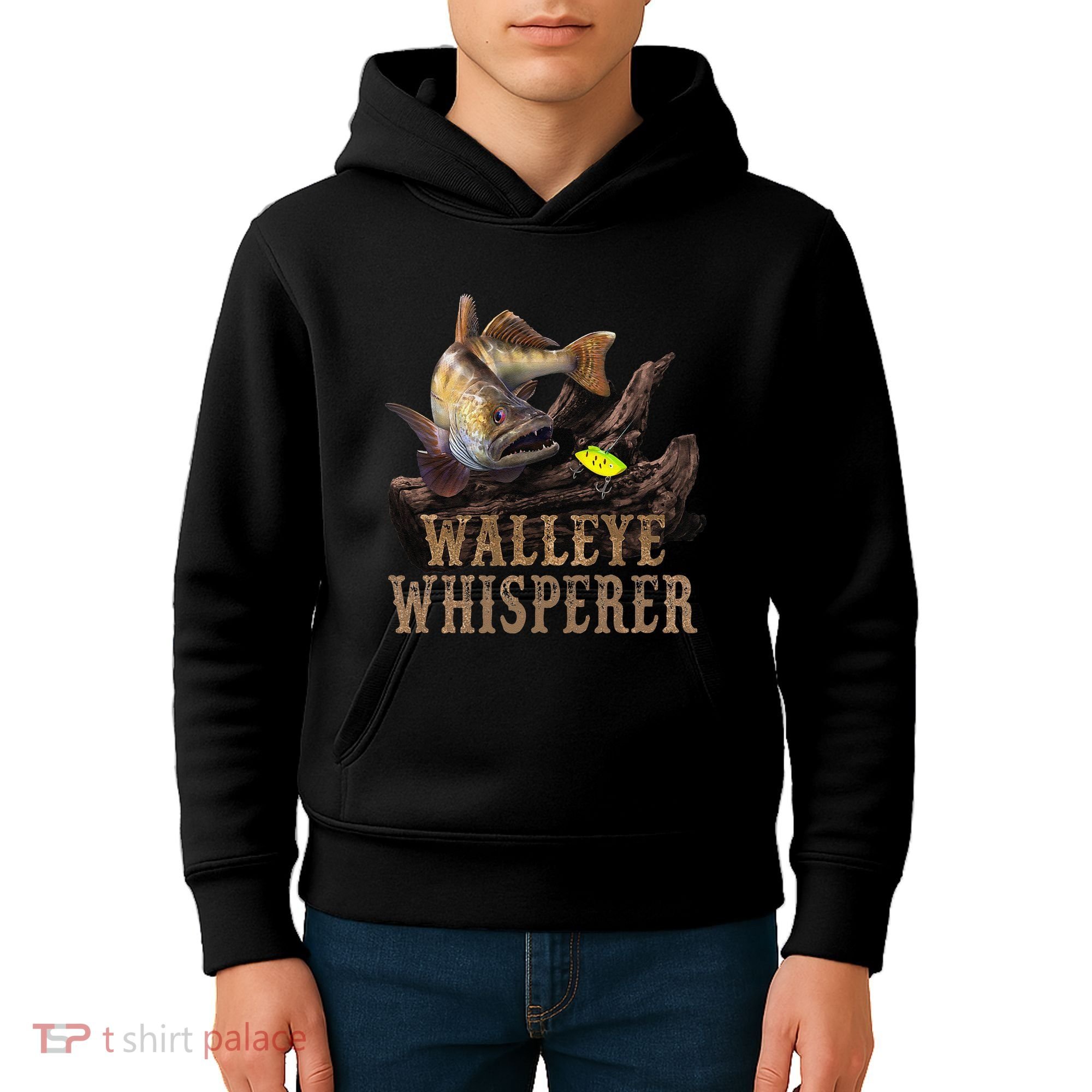 Large Walleye With Fishing Lure Drawing Walleye Whisperer Kids Hoodie
