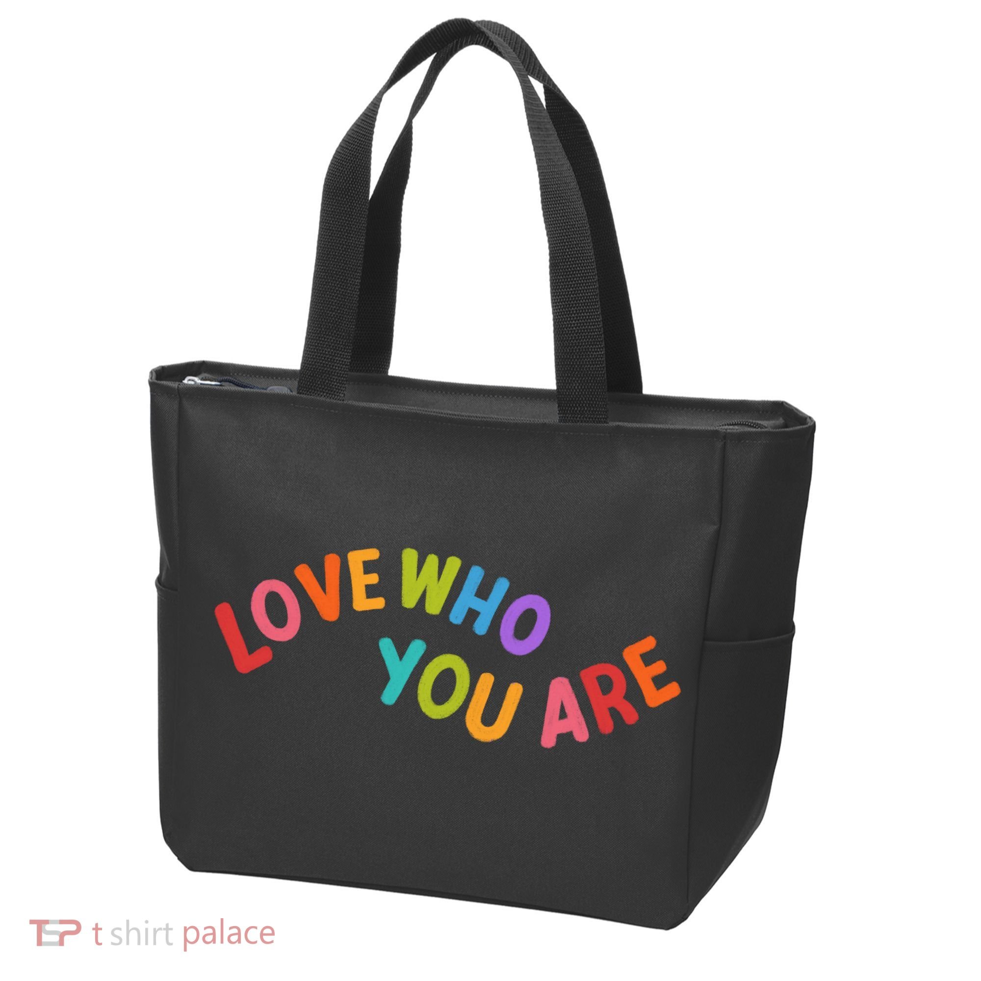 Love Who You Are Rainbow Positive Quote Tote Bag
