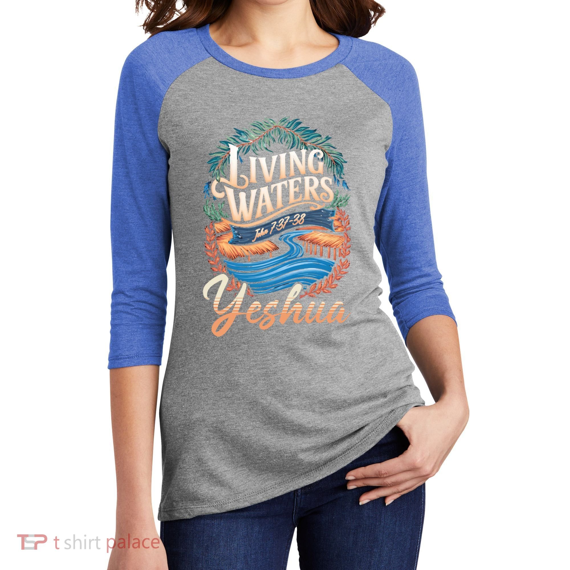 Living Waters Yeshua John 7:3738 Cute Gift Women's Tri-Blend 3/4-Sleeve Raglan Shirt