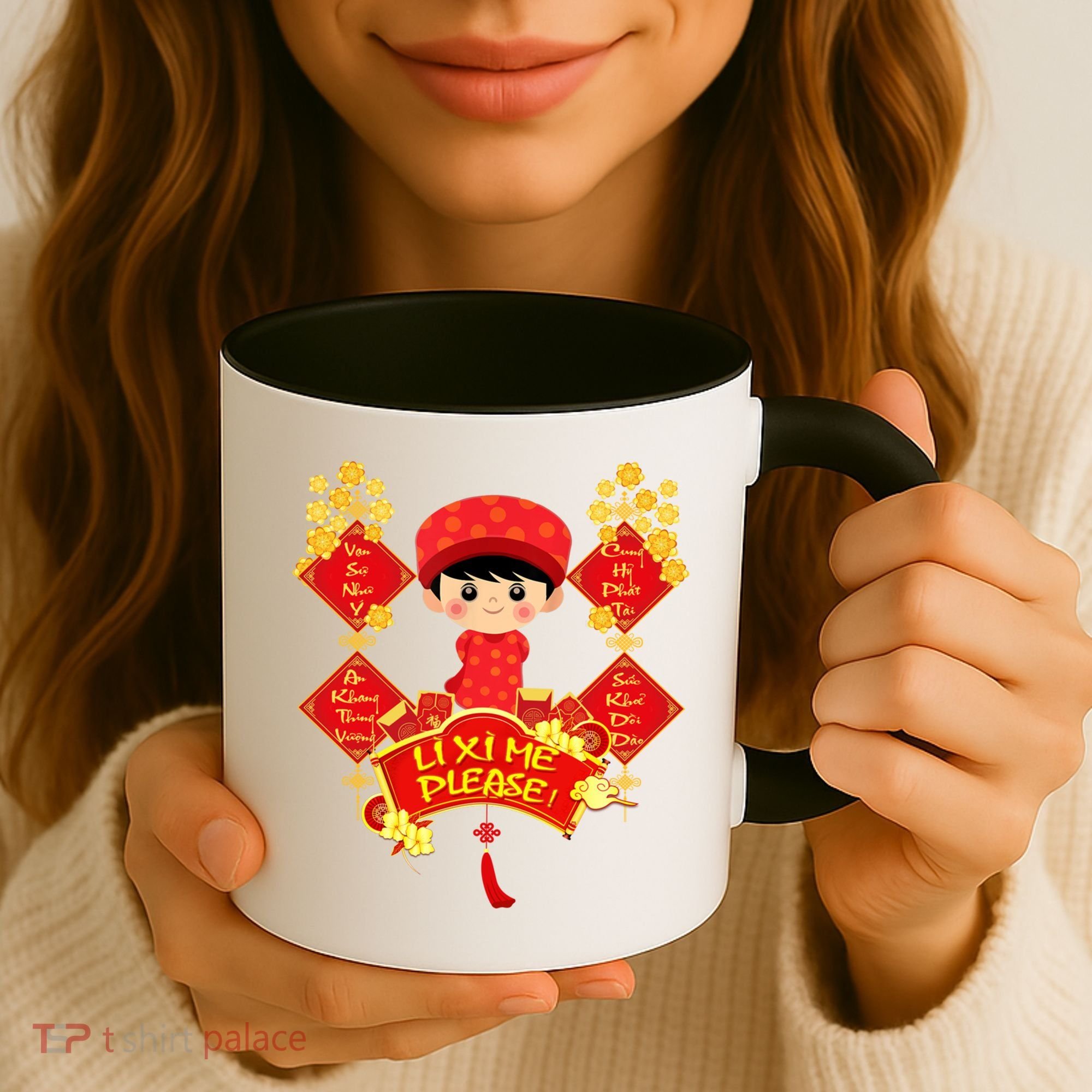 Li Xi Me Please Vietnamese Red Cute Ao Dai Flowers Great Gift Coffee Mug