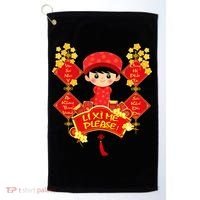 Li Xi Me Please Vietnamese Red Cute Ao Dai Flowers Great Gift Golf Towel thumb 0
