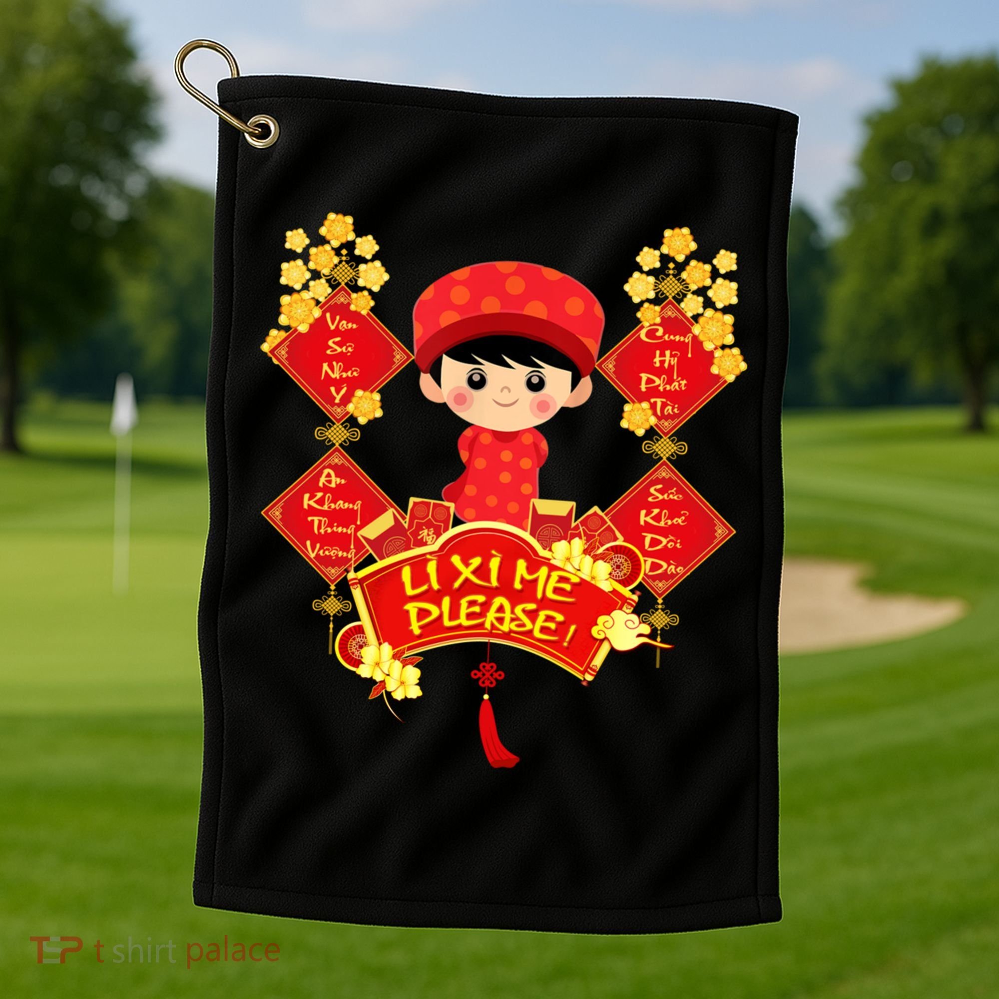 Li Xi Me Please Vietnamese Red Cute Ao Dai Flowers Great Gift Golf Towel