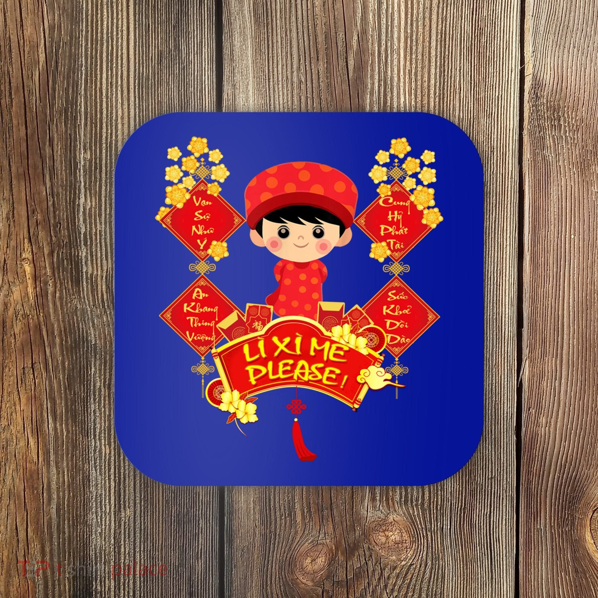 Li Xi Me Please Vietnamese Red Cute Ao Dai Flowers Great Gift Coaster