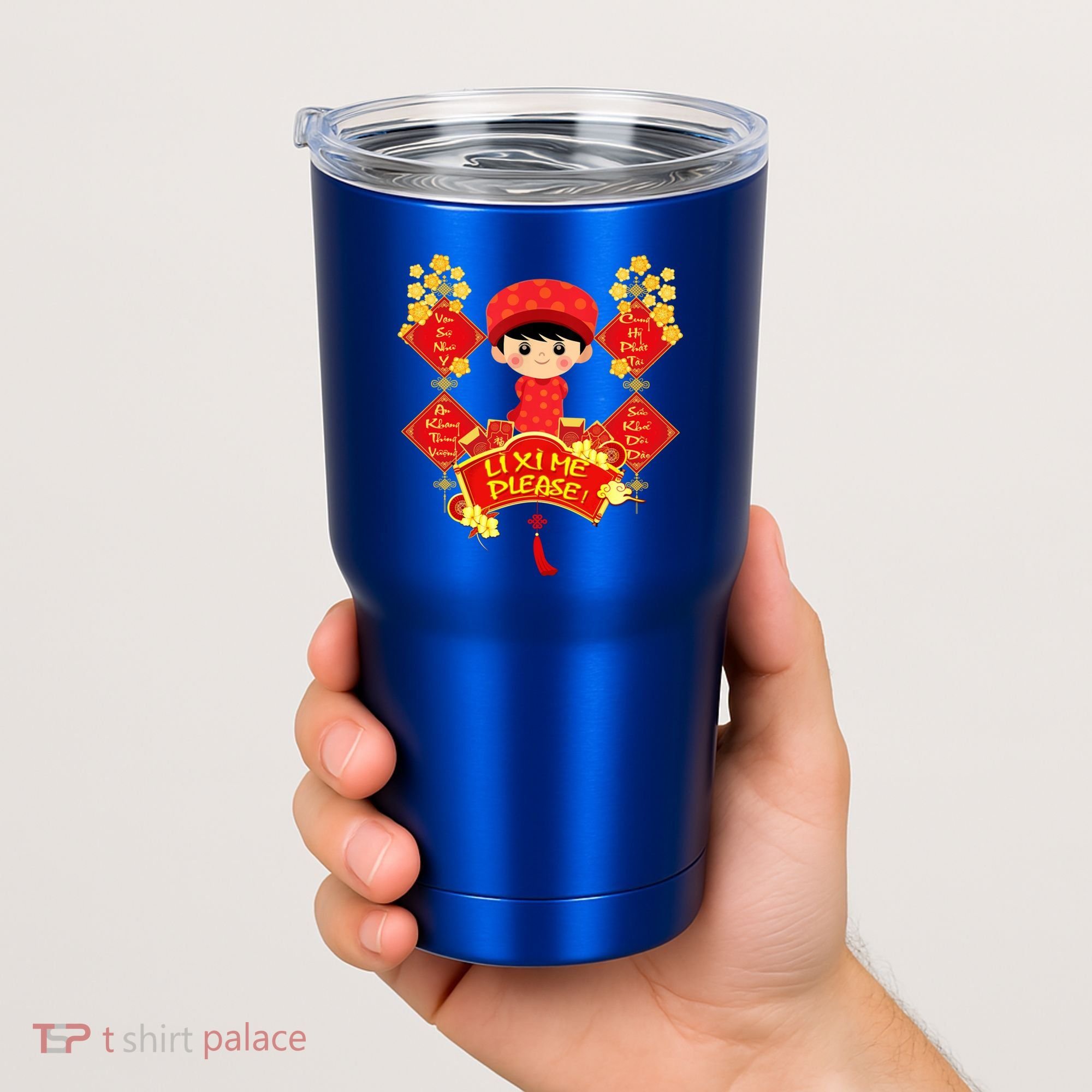 Li Xi Me Please Vietnamese Red Cute Ao Dai Flowers Great Gift Tumbler