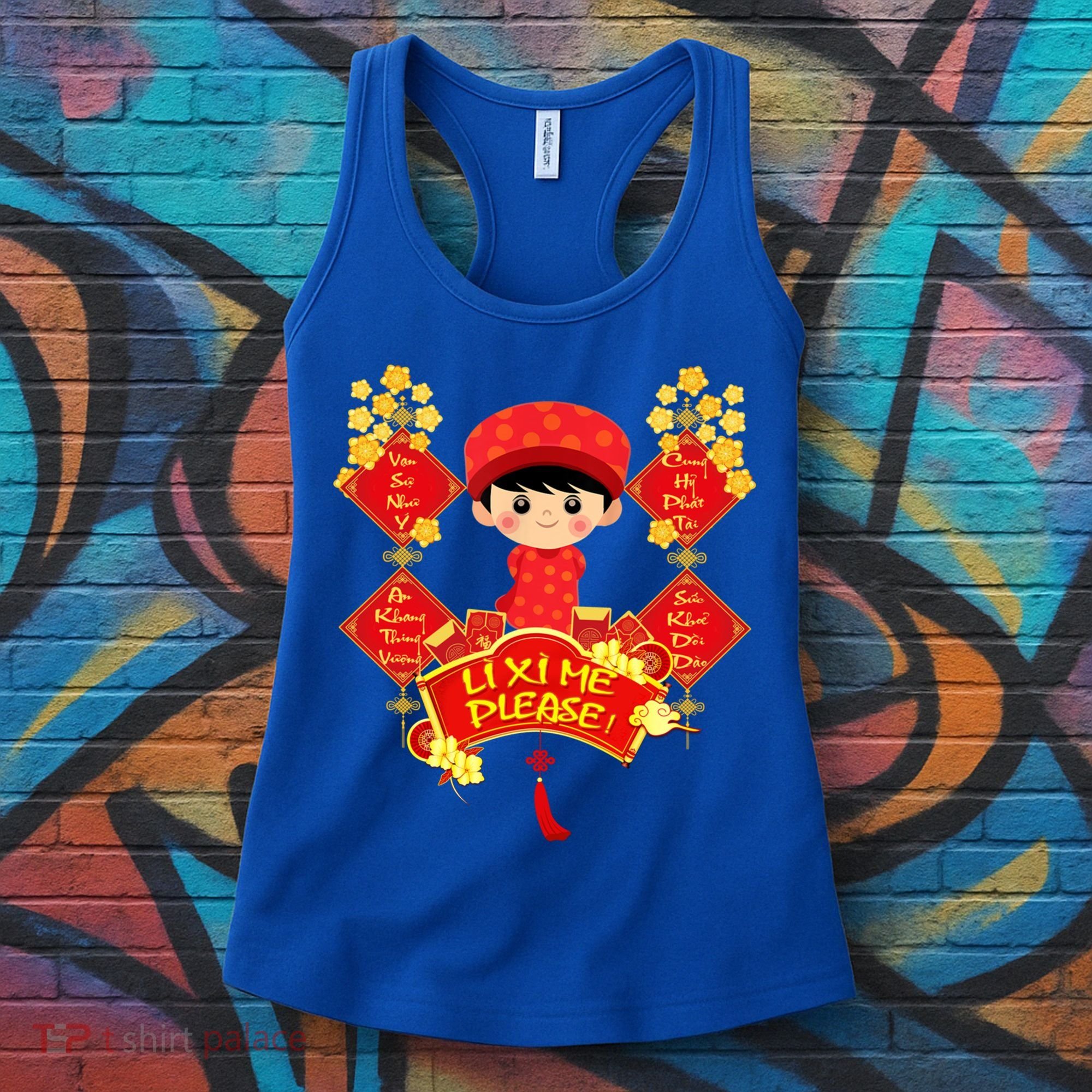 Li Xi Me Please Vietnamese Red Cute Ao Dai Flowers Great Gift Women's Tank Top