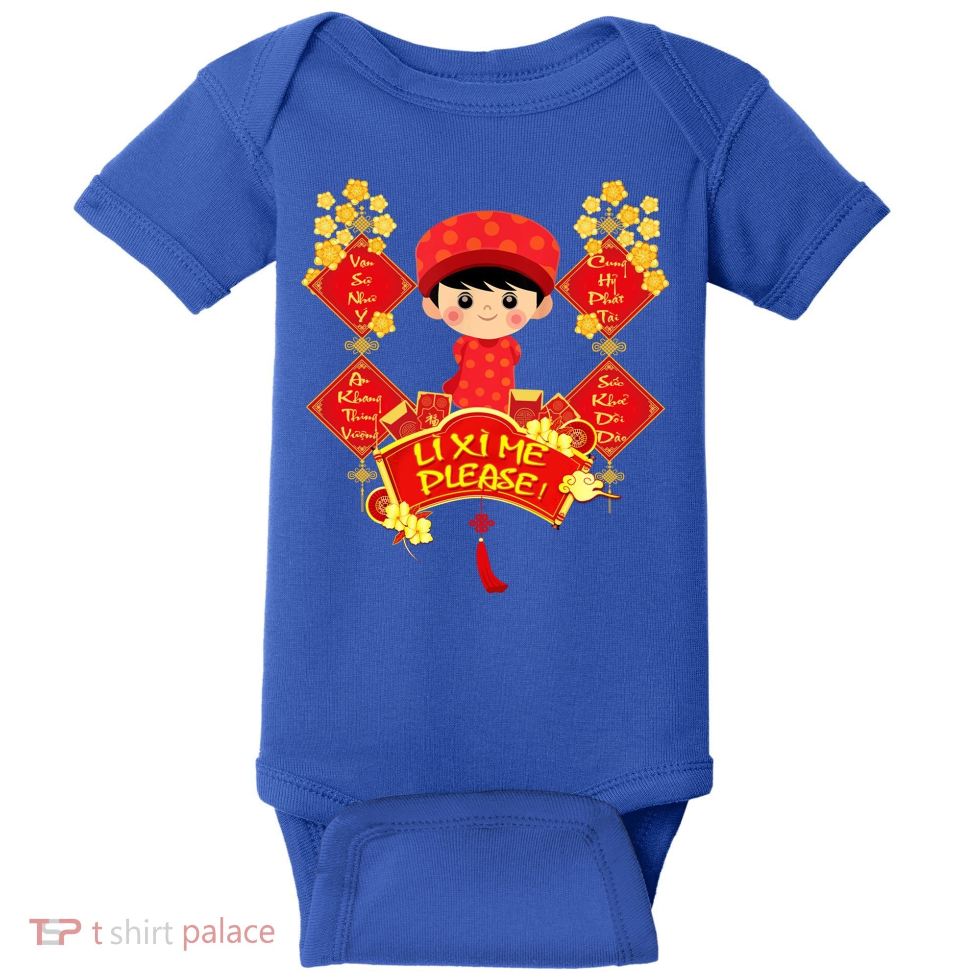Li Xi Me Please Vietnamese Red Cute Ao Dai Flowers Great Gift Baby Bodysuit