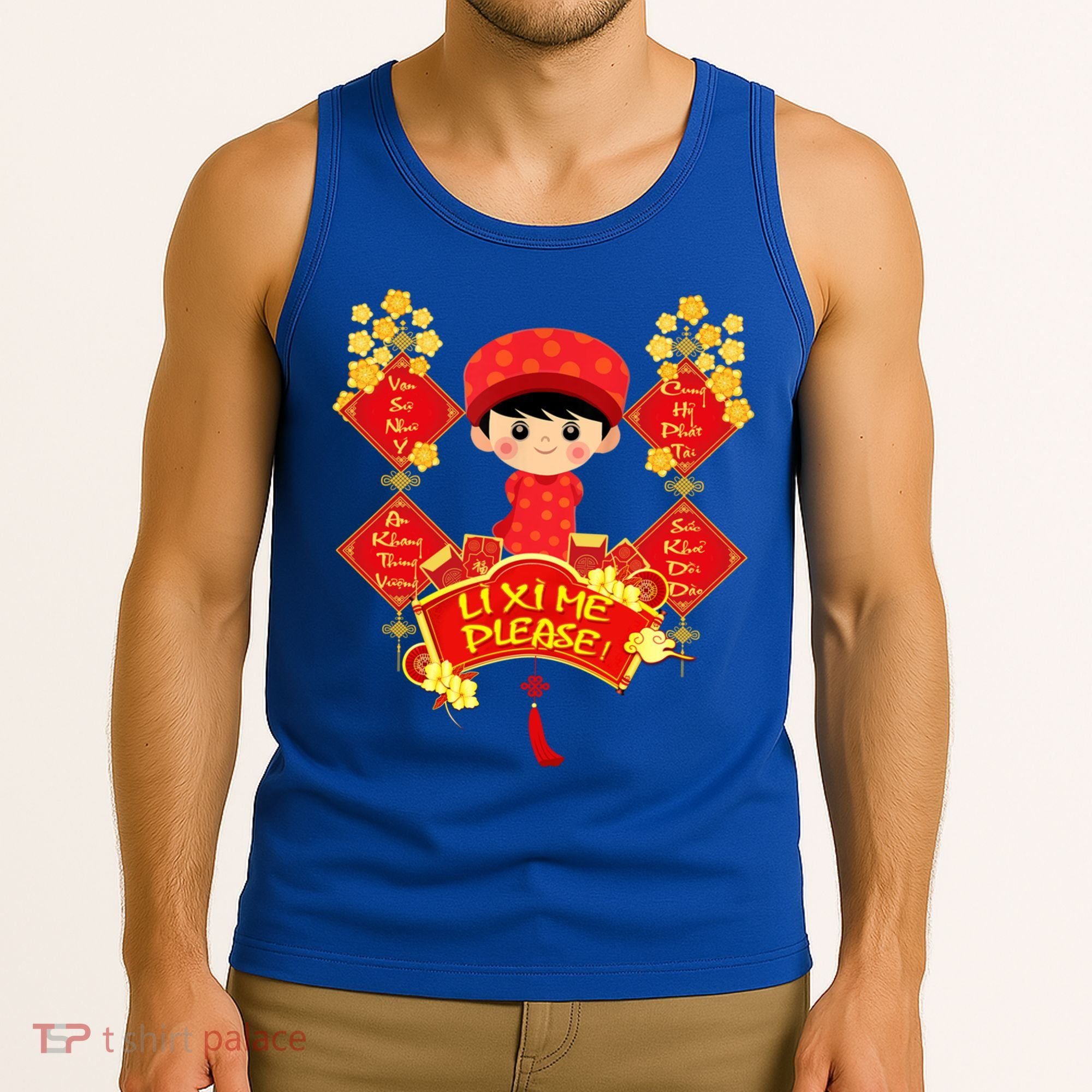 Li Xi Me Please Vietnamese Red Cute Ao Dai Flowers Great Gift Tank Top
