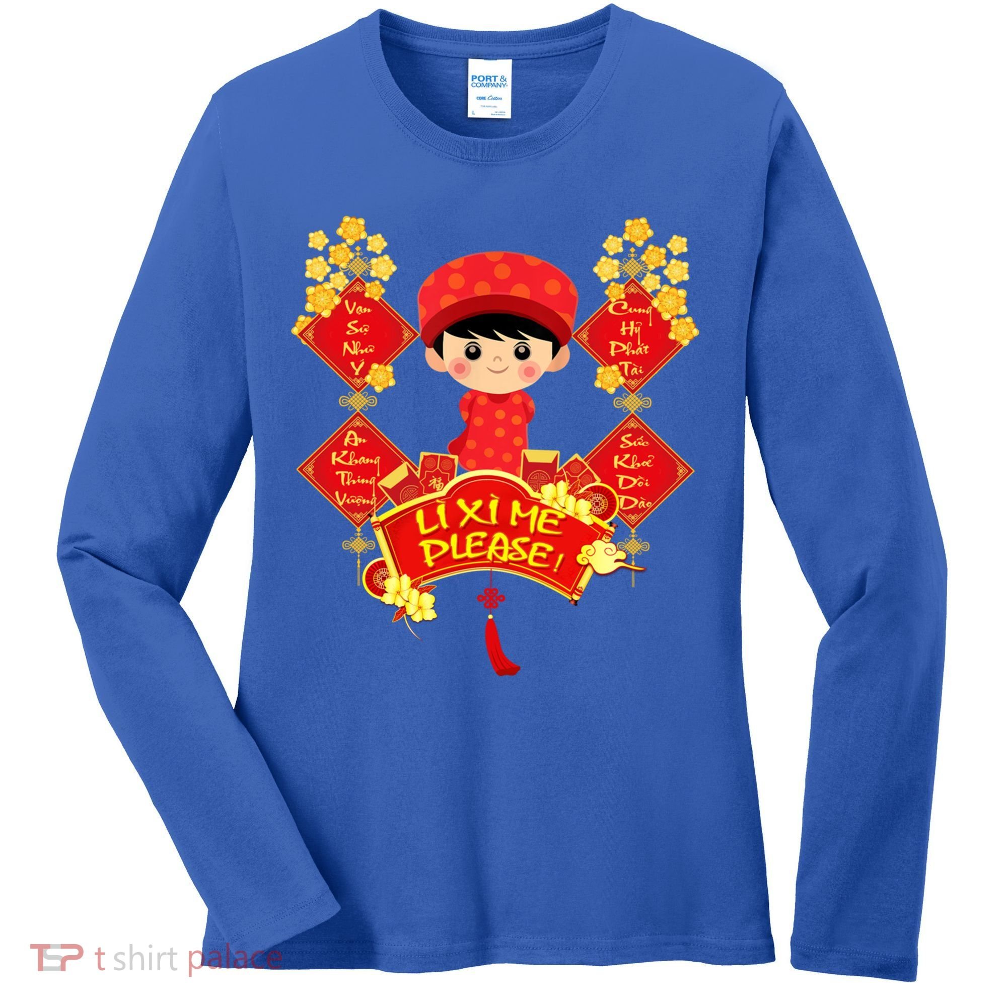 Li Xi Me Please Vietnamese Red Cute Ao Dai Flowers Great Gift Women's Long Sleeve Shirt