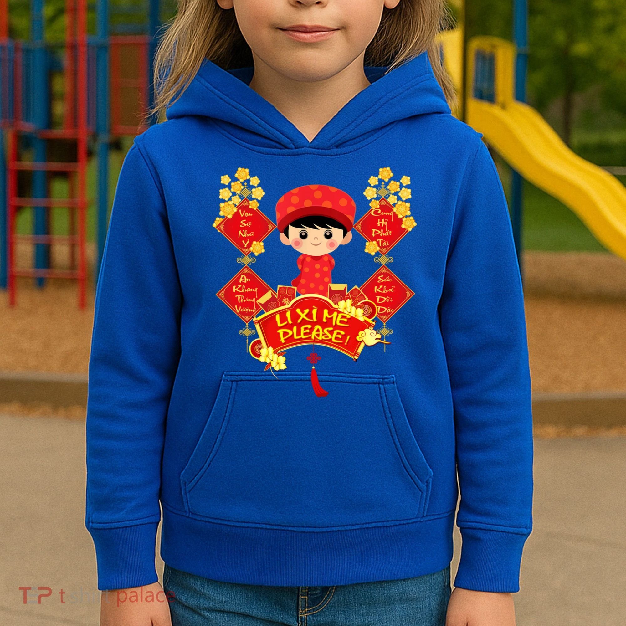 Li Xi Me Please Vietnamese Red Cute Ao Dai Flowers Great Gift Kids Hoodie