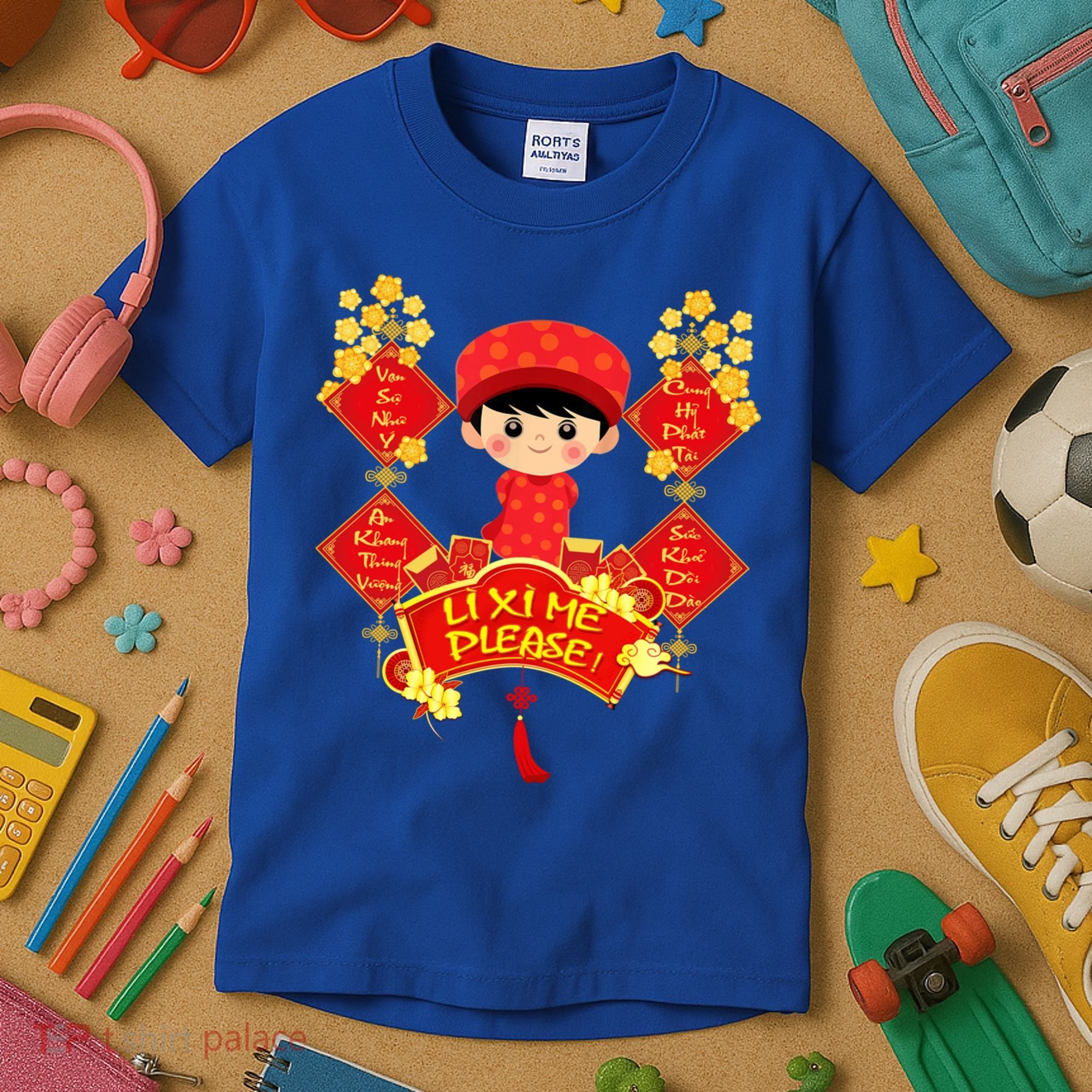 Li Xi Me Please Vietnamese Red Cute Ao Dai Flowers Great Gift Kids T-Shirt