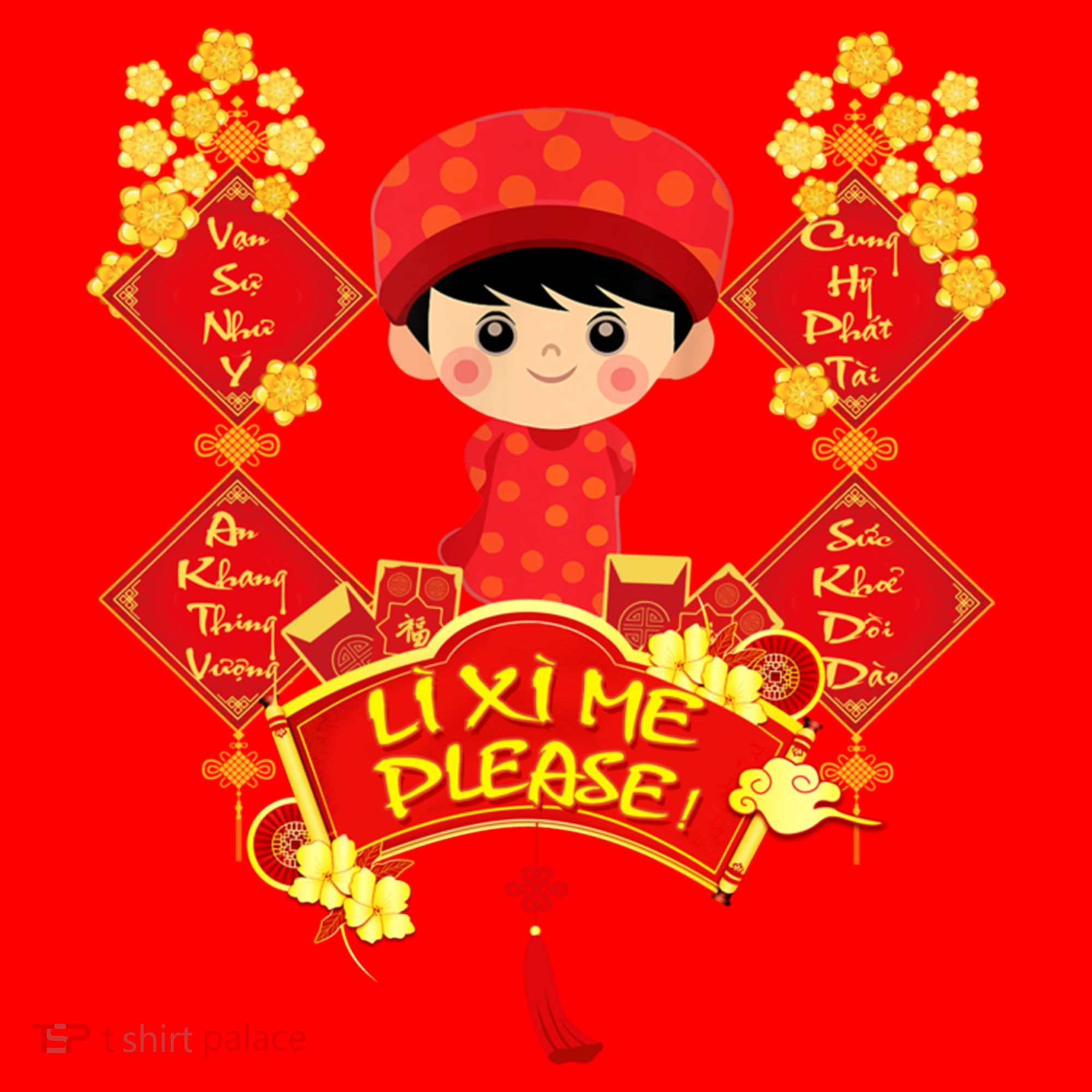 Li Xi Me Please Vietnamese Red Cute Ao Dai Flowers Great Gift Santa Hat