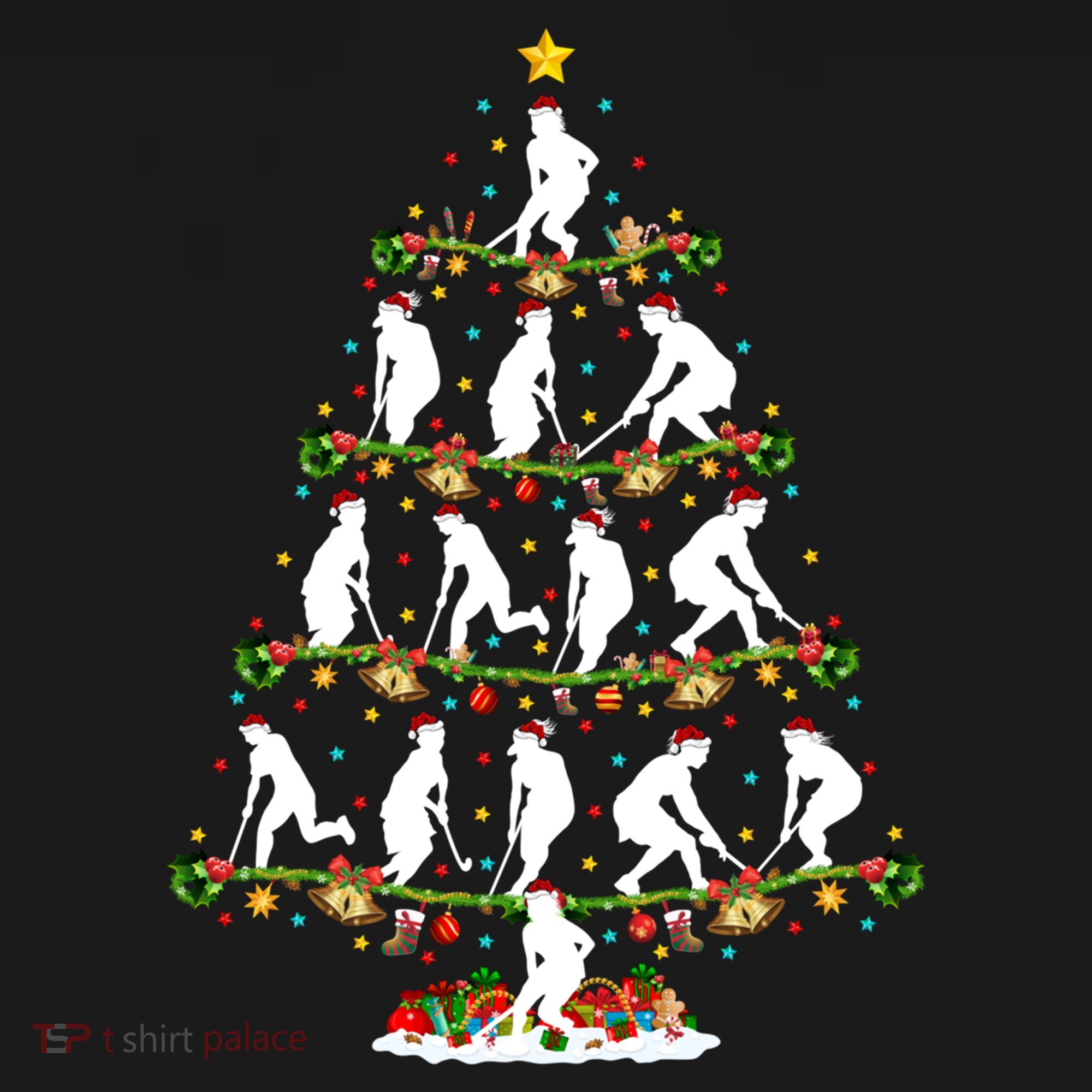 Lights Xmas Santa Field Hockey Player Christmas Tree Gift Women's Hoodie