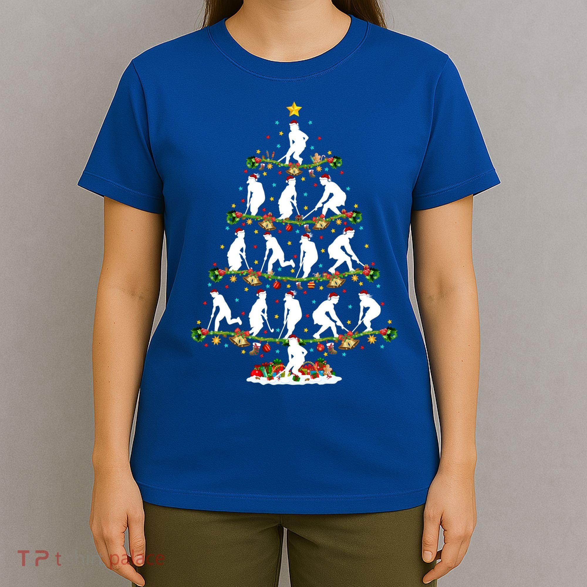 Lights Xmas Santa Field Hockey Player Christmas Tree Gift T-Shirt