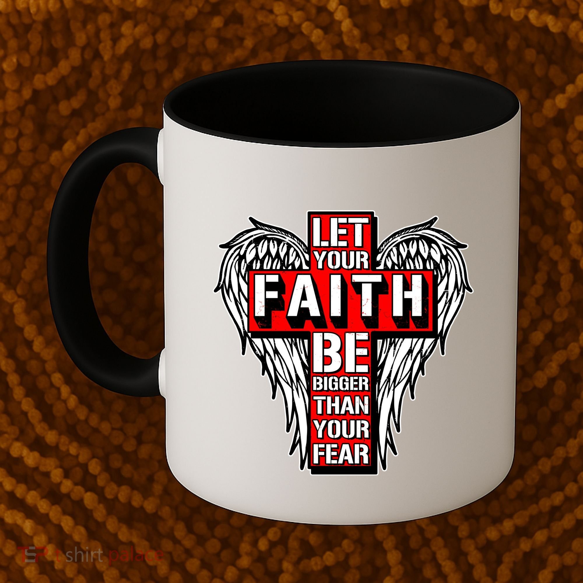 Let Your Faith Be Bigger Than Your Fear Winged Cross Coffee Mug