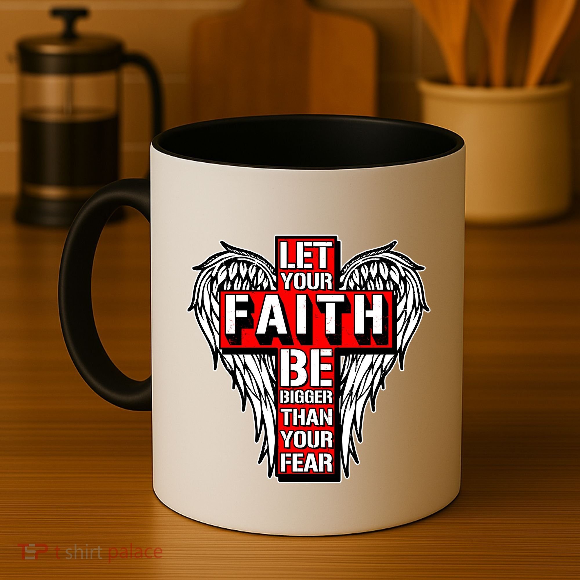 Let Your Faith Be Bigger Than Your Fear Winged Cross Coffee Mug