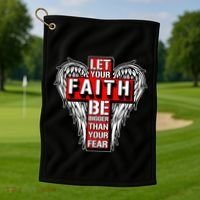 Let Your Faith Be Bigger Than Your Fear Winged Cross Golf Towel thumb 1
