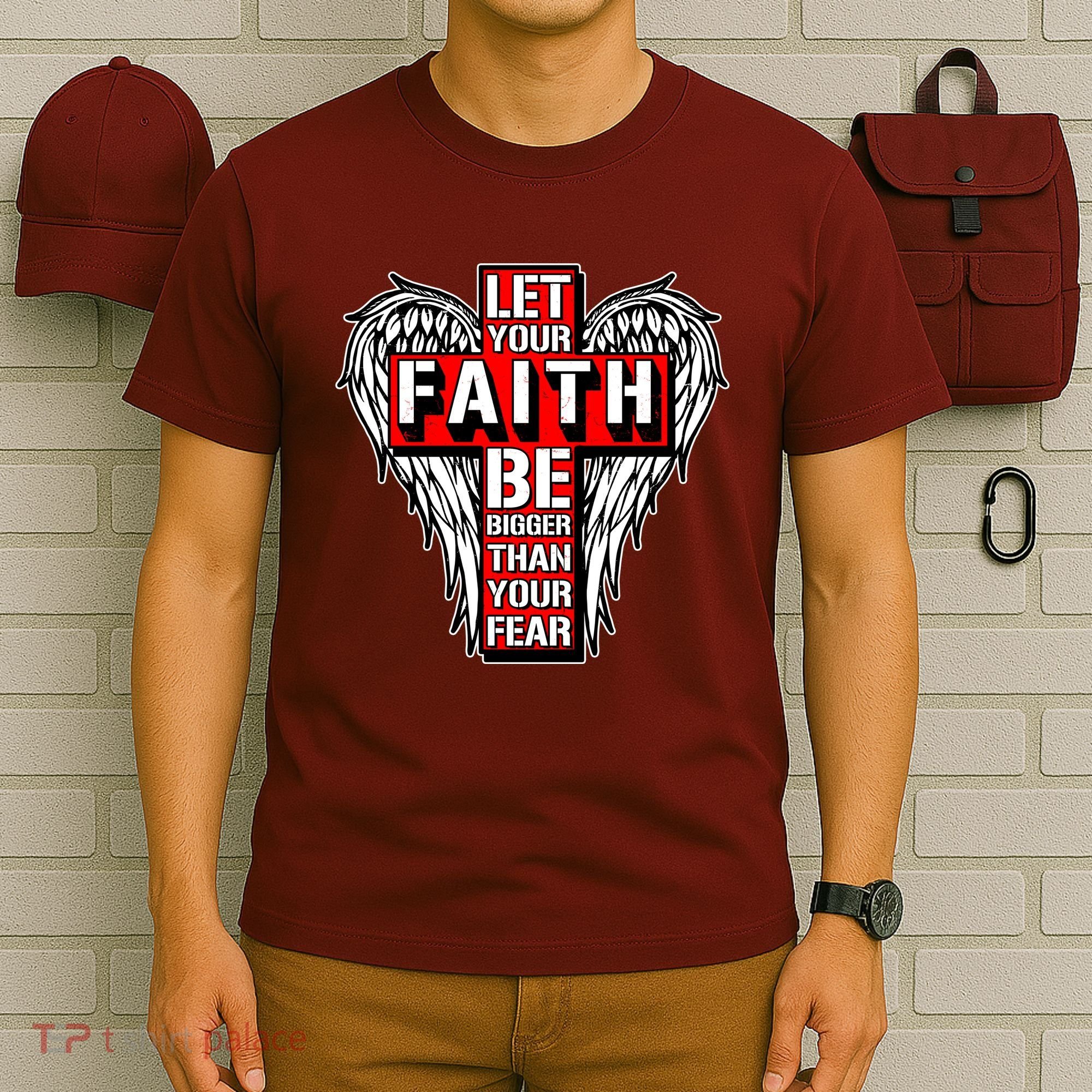 Let Your Faith Be Bigger Than Your Fear Winged Cross T-Shirt