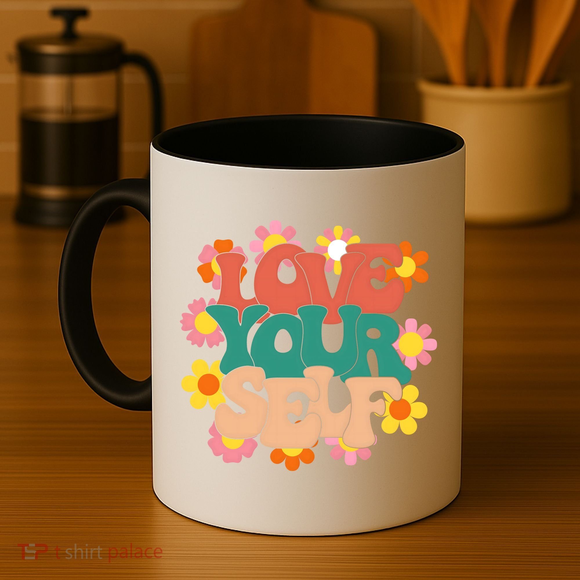 Love Yourself Floral Positive Quote Coffee Mug