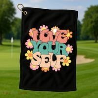 Love Yourself Floral Positive Quote Golf Towel thumb 1