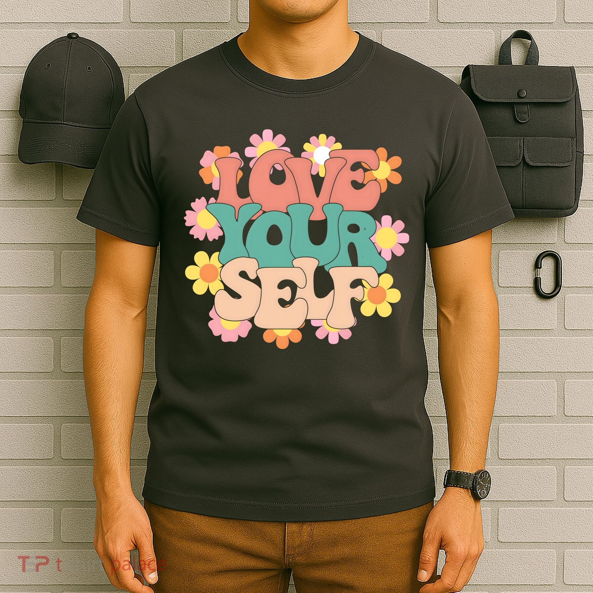 Love Yourself Floral Positive Quote T-Shirt