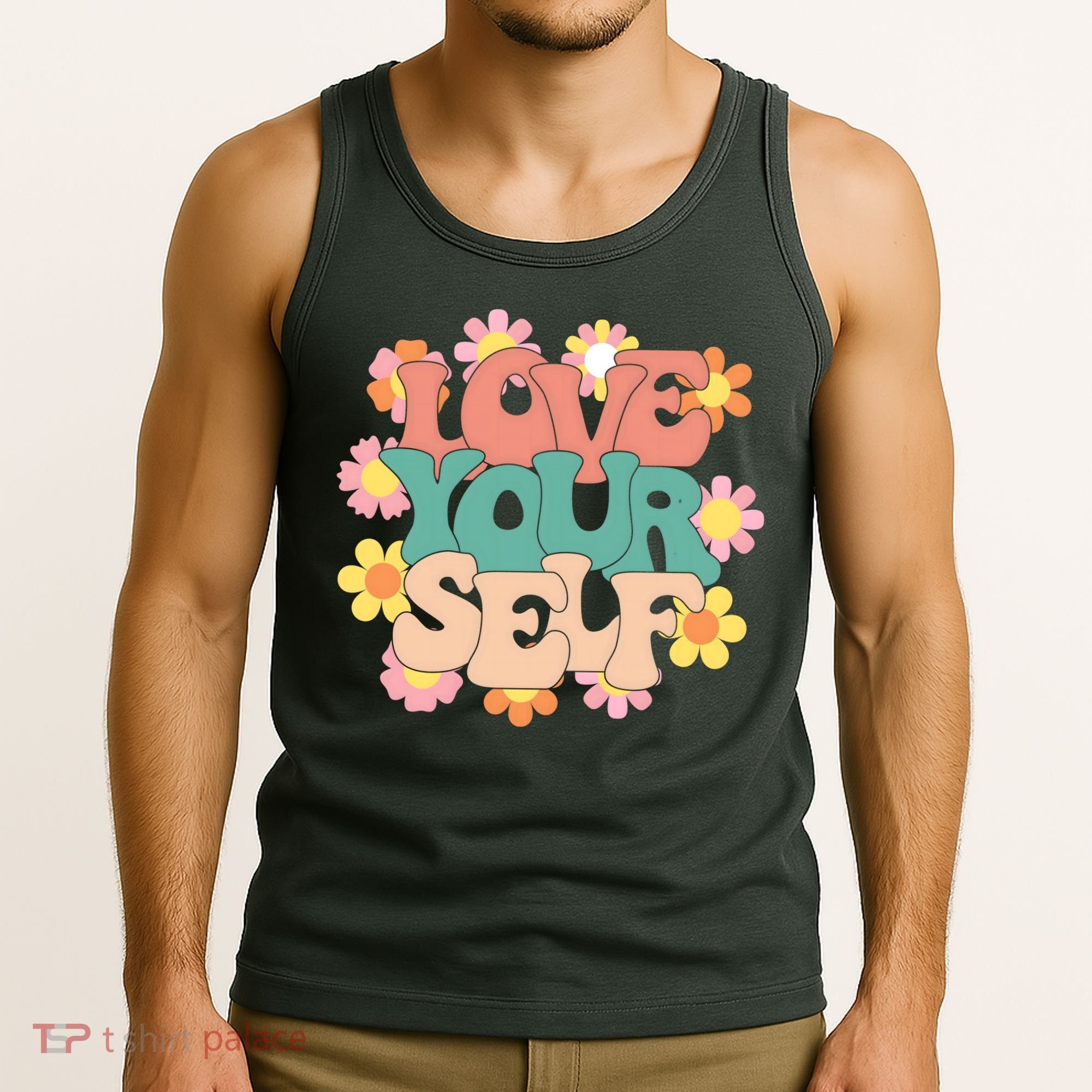 Love Yourself Floral Positive Quote Tank Top