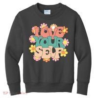 Love Yourself Floral Positive Quote Kids Sweatshirt thumb 0