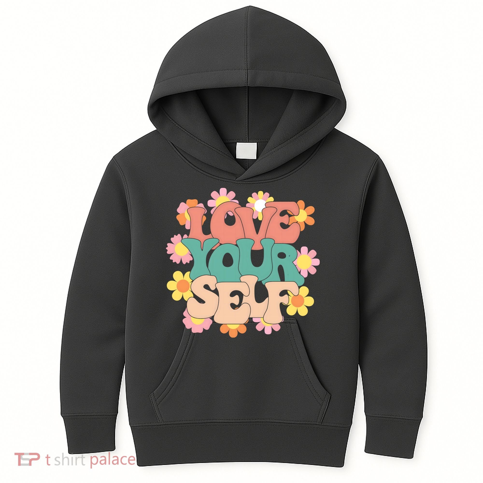 Love Yourself Floral Positive Quote Kids Hoodie