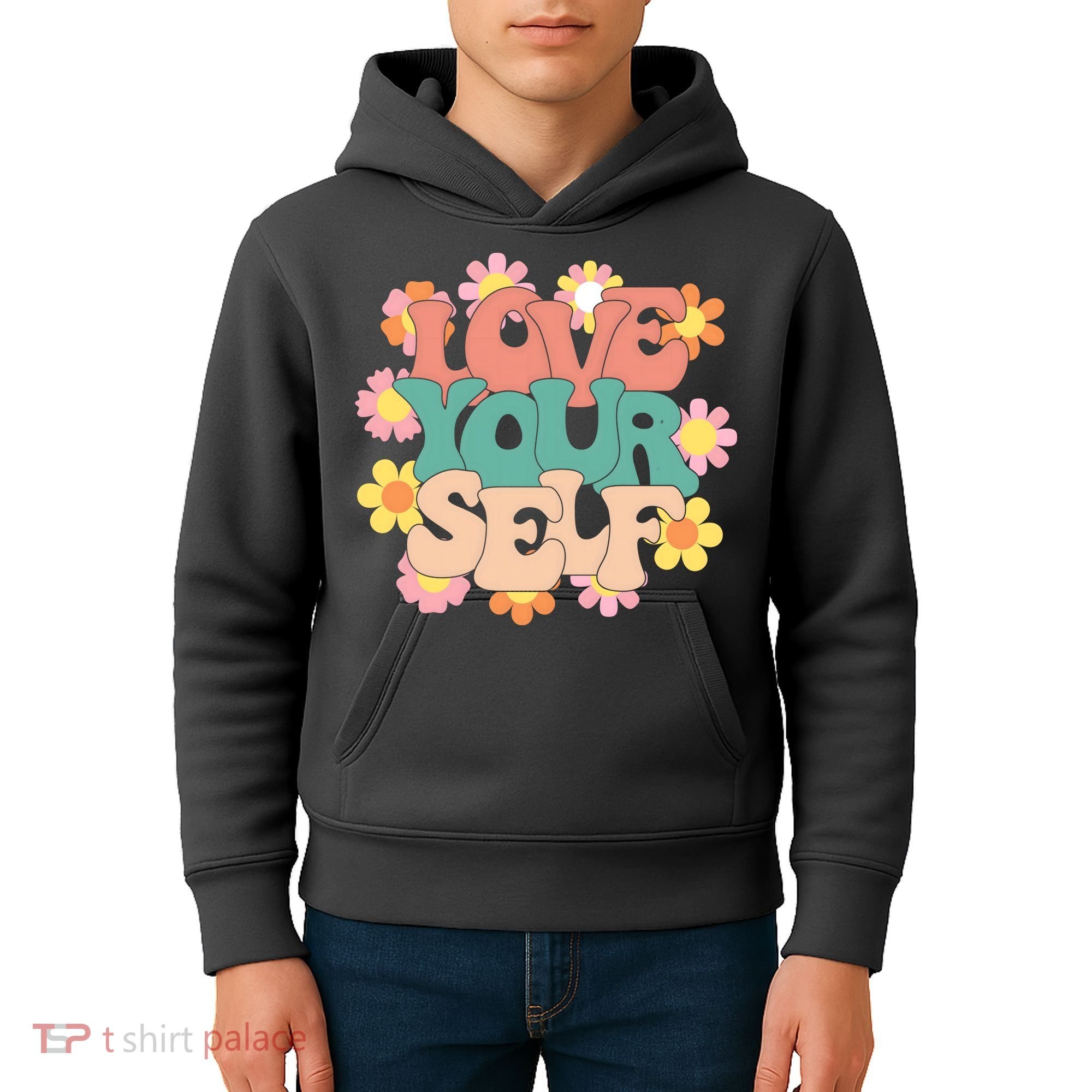 Love Yourself Floral Positive Quote Kids Hoodie