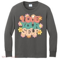 Love Yourself Floral Positive Quote Kids Long Sleeve Shirt thumb 0