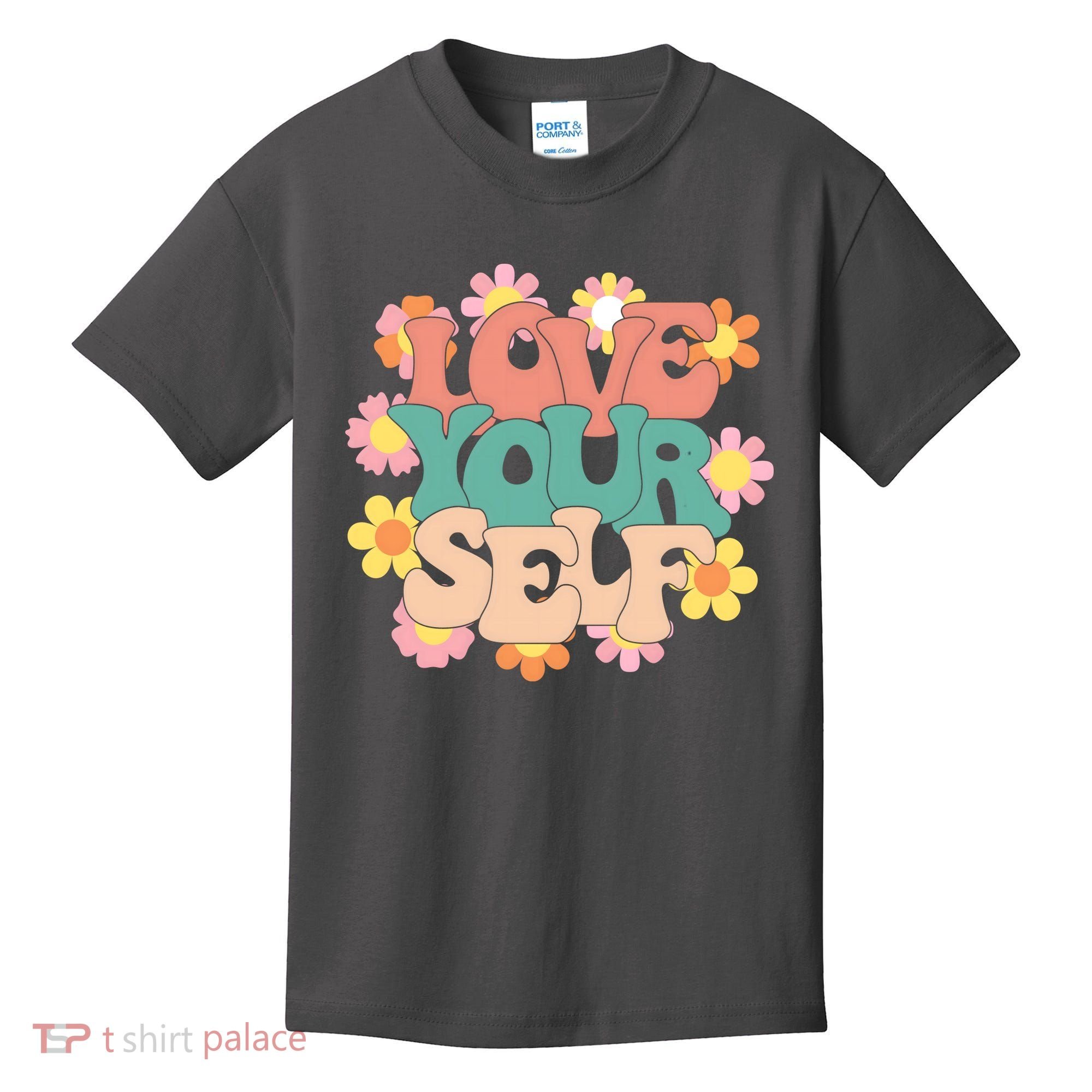 Love Yourself Floral Positive Quote Kids T-Shirt