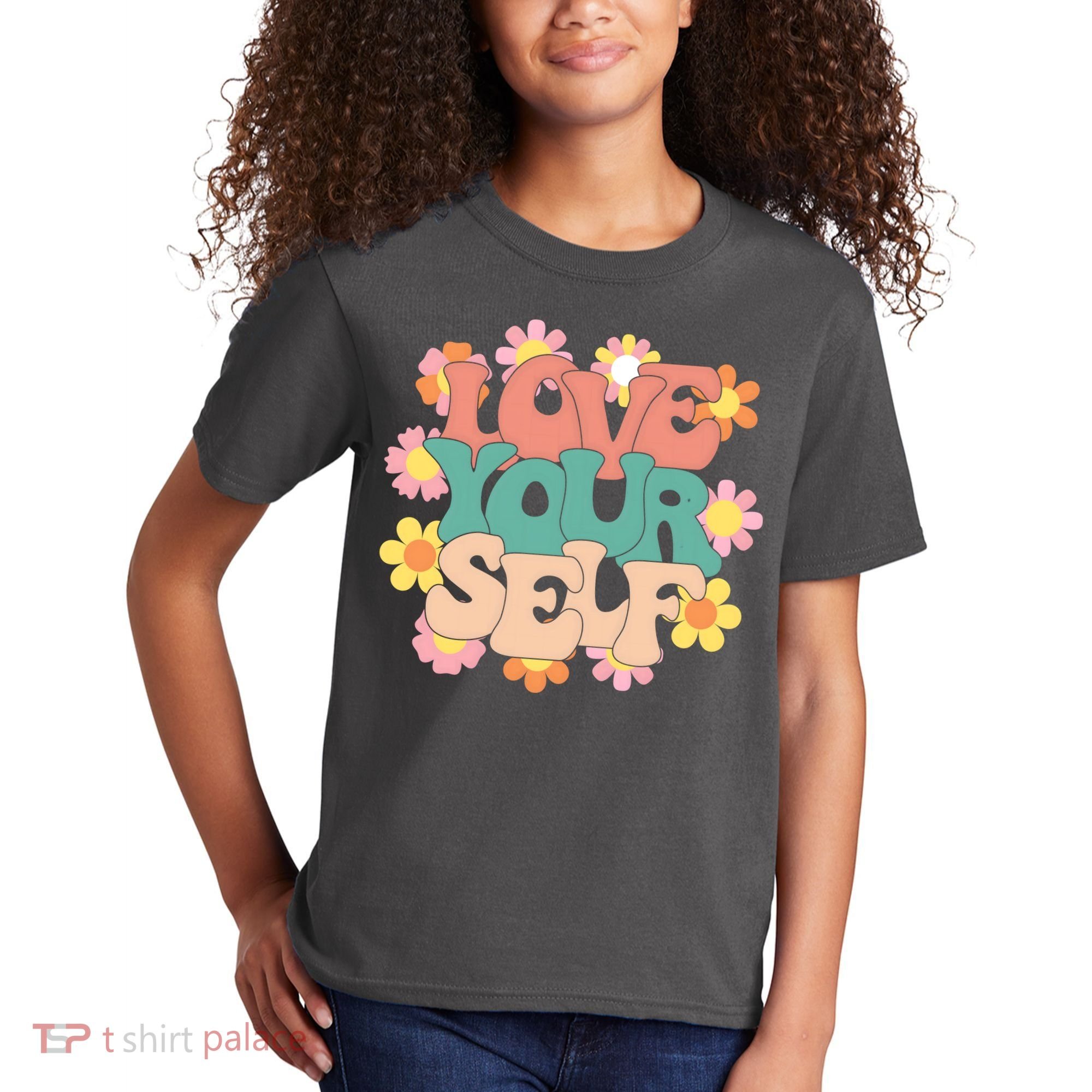 Love Yourself Floral Positive Quote Kids T-Shirt