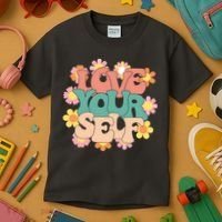 Love Yourself Floral Positive Quote Kids T-Shirt thumb 3