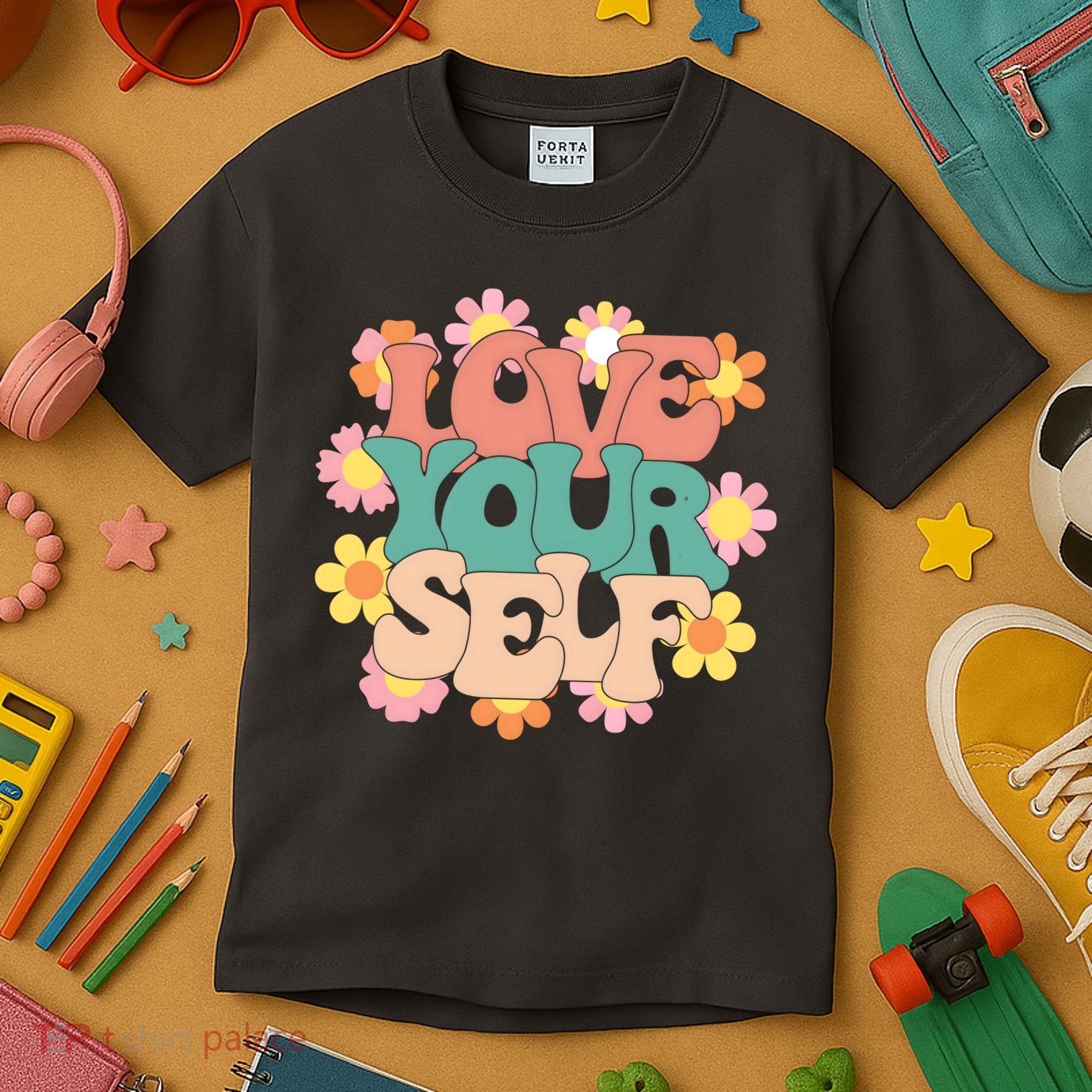 Love Yourself Floral Positive Quote Kids T-Shirt