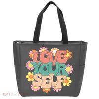 Love Yourself Floral Positive Quote Tote Bag thumb 0