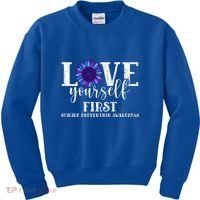 Love Yourself First Suicide Prevention Awareness Graphic Funny Gift Kids Sweatshirt thumb 0