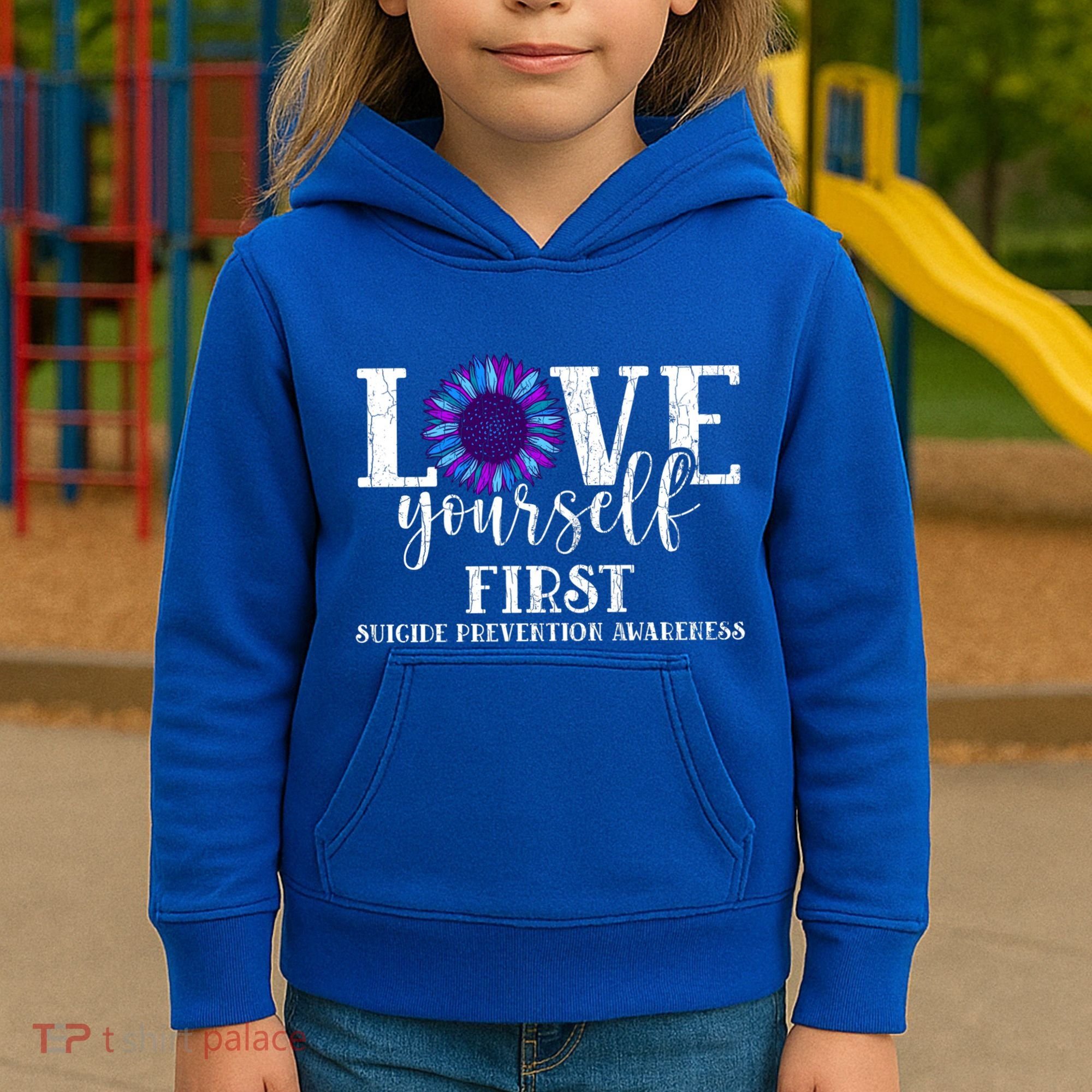 Love Yourself First Suicide Prevention Awareness Graphic Funny Gift Kids Hoodie
