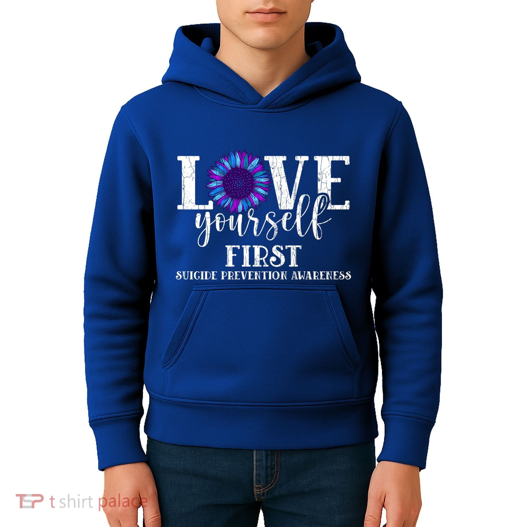 Love Yourself First Suicide Prevention Awareness Graphic Funny Gift Kids Hoodie