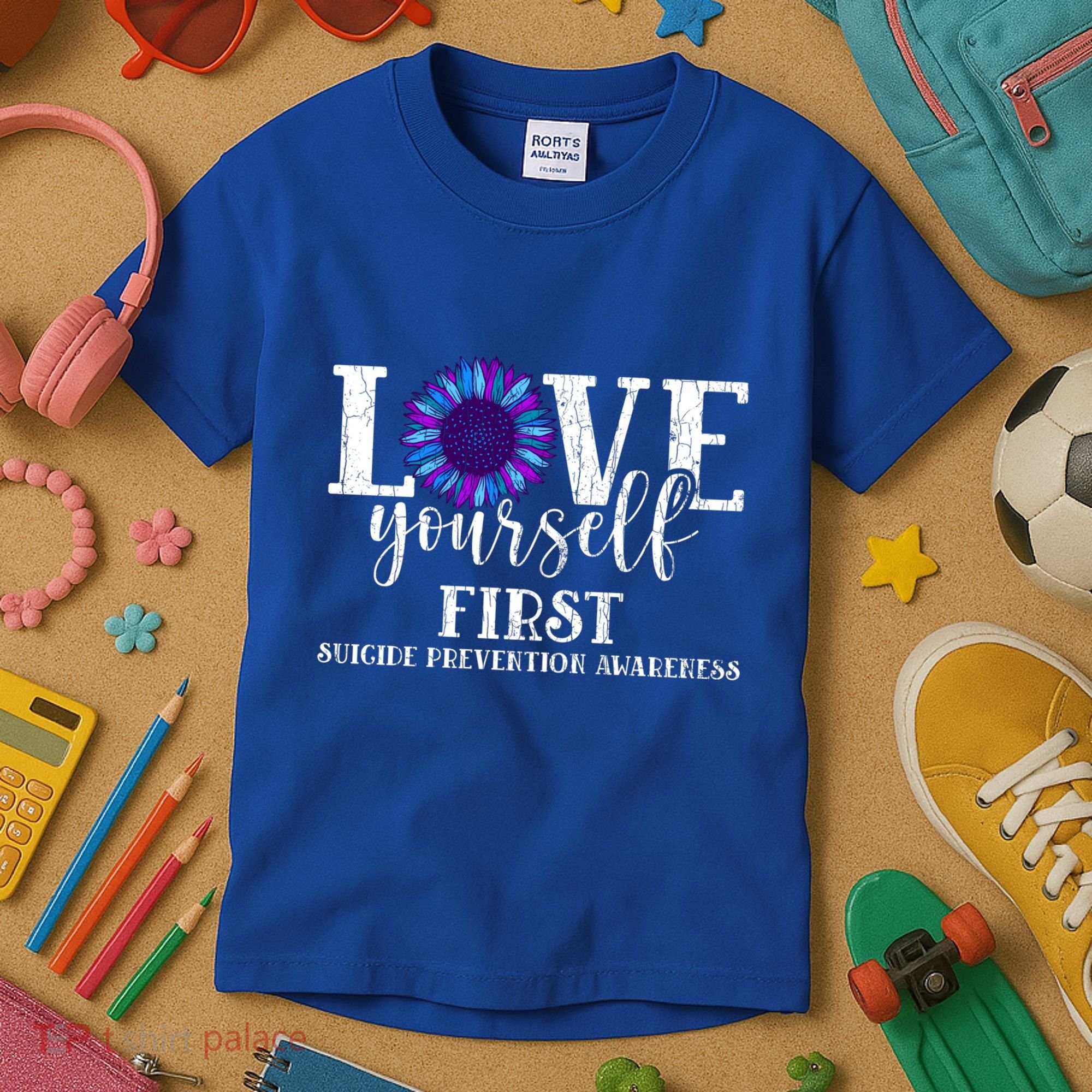 Love Yourself First Suicide Prevention Awareness Graphic Funny Gift Kids T-Shirt
