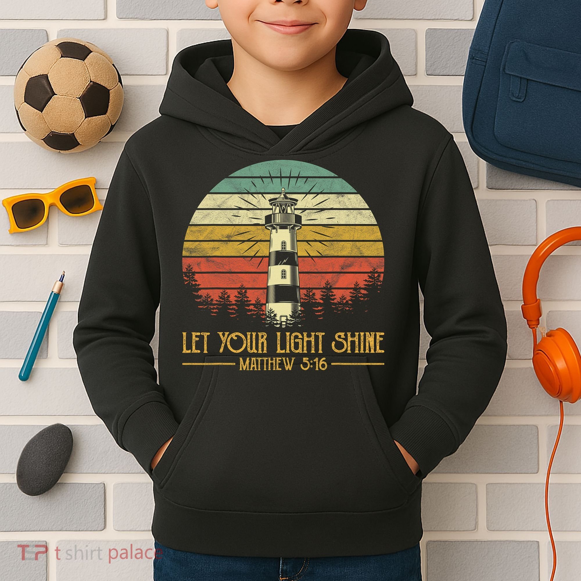 Let Your Light Shine Lighthouse Christian  Kids Hoodie