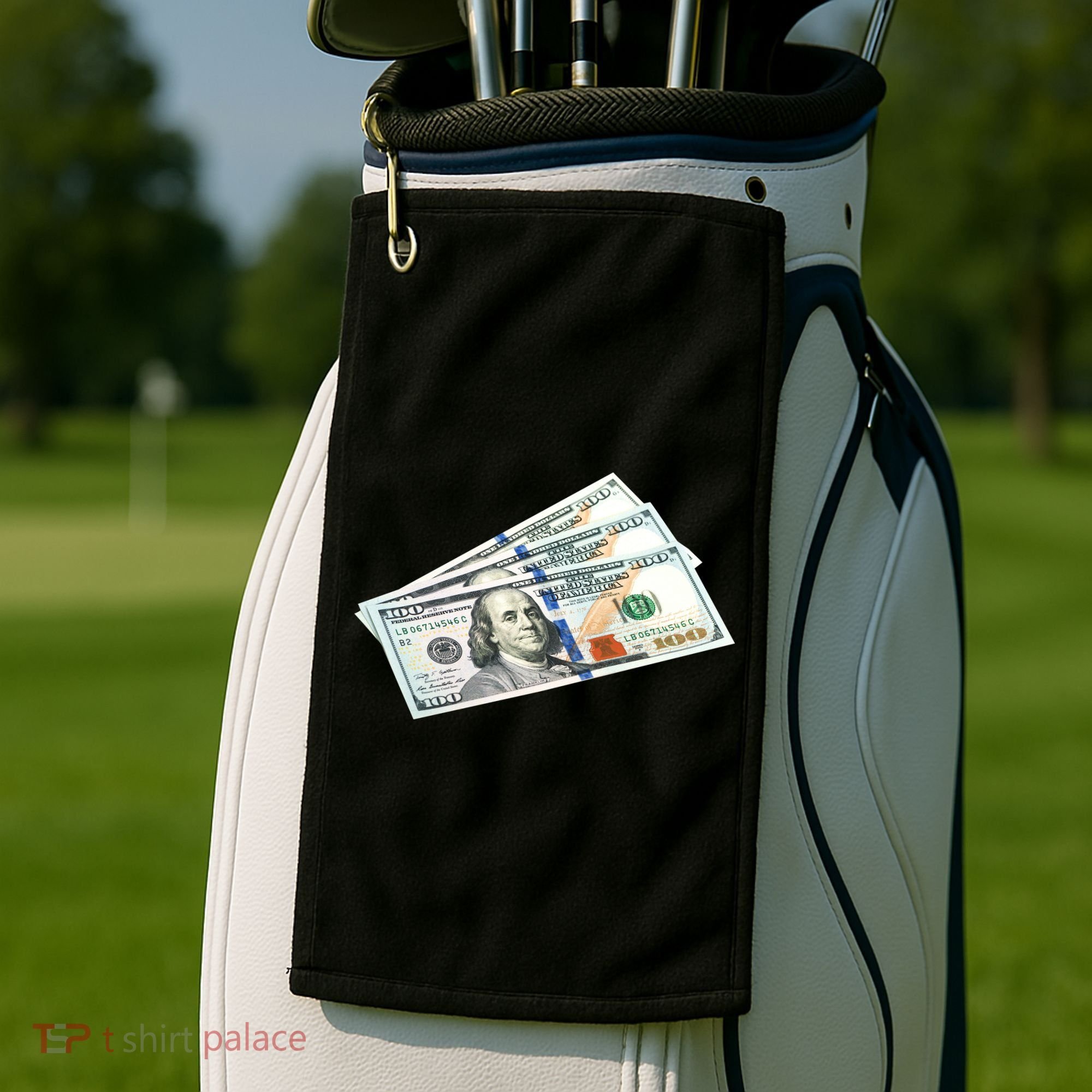 Money $100 Dollar Bills Bill Baller Big Ben Franklin Golf Towel