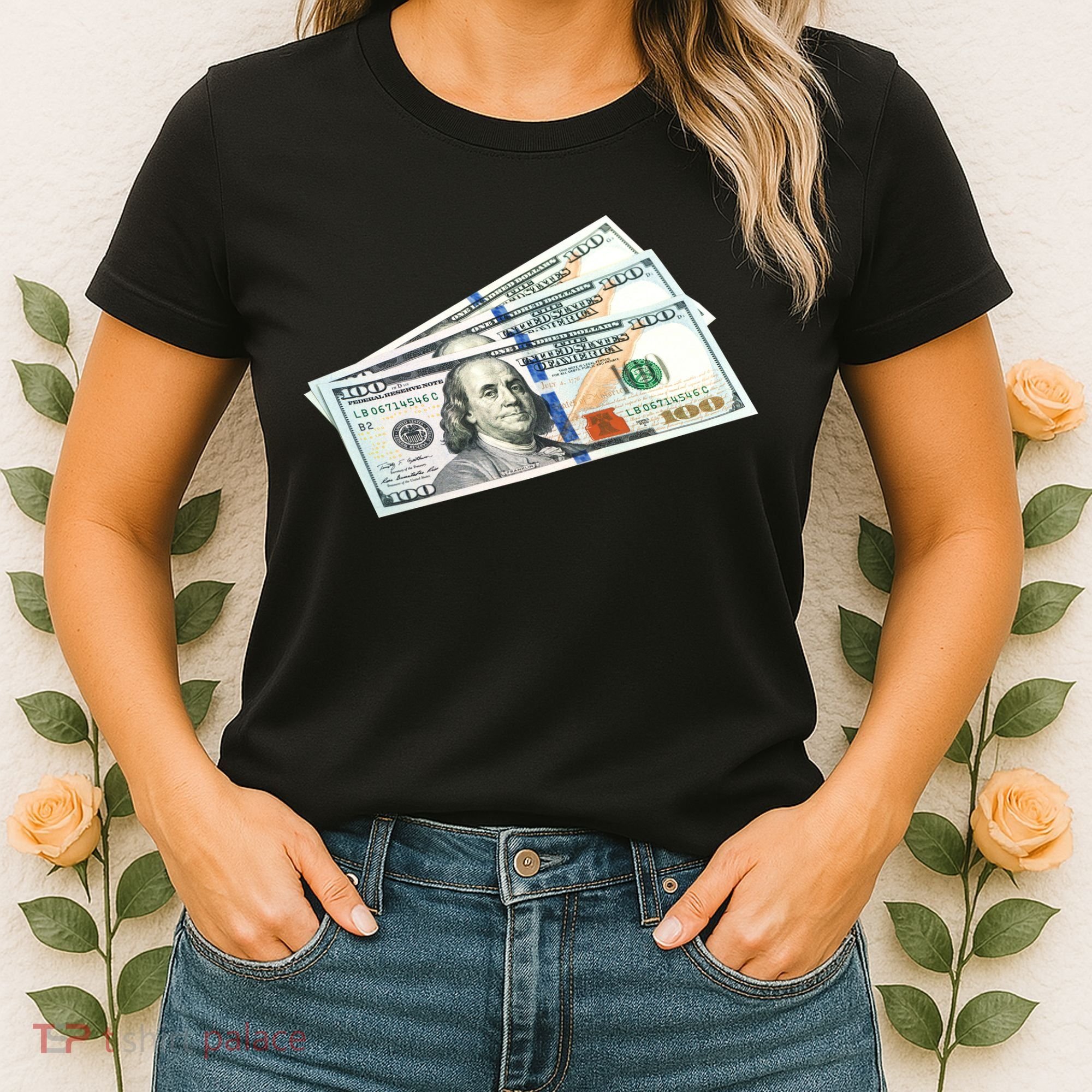 Money $100 Dollar Bills Bill Baller Big Ben Franklin Women's T-Shirt