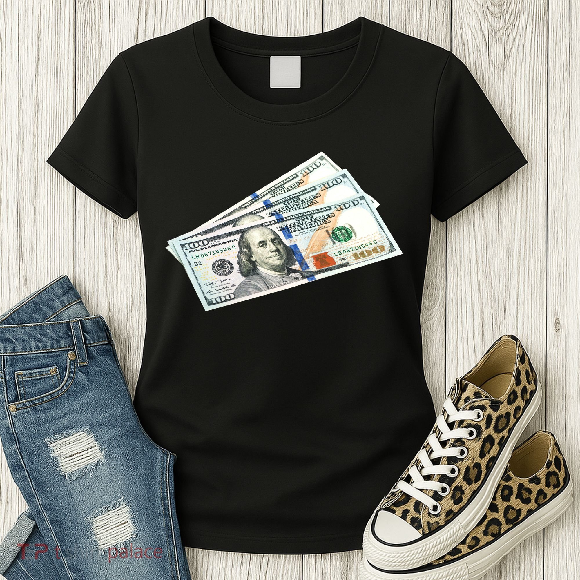 Money $100 Dollar Bills Bill Baller Big Ben Franklin Women's T-Shirt