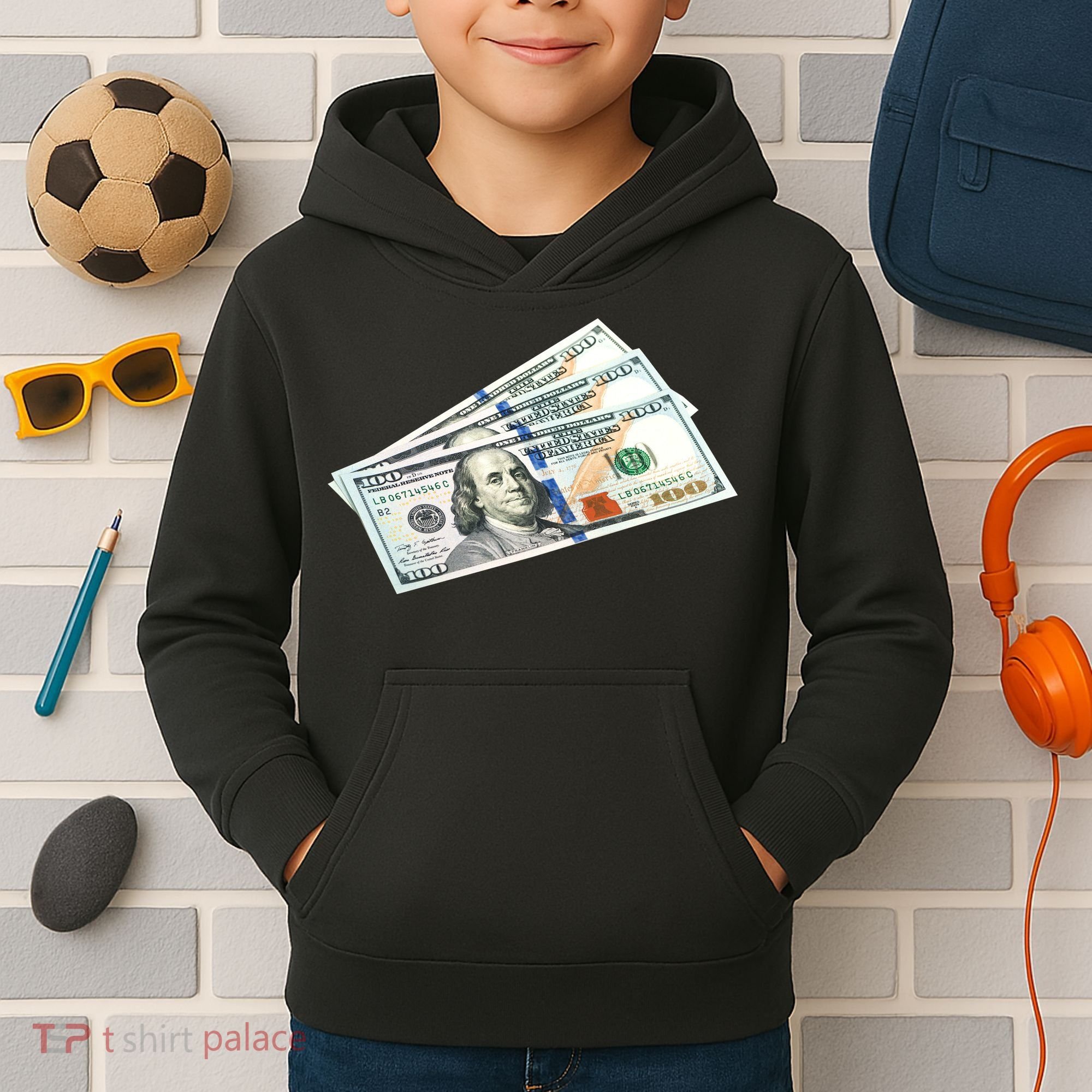 Money $100 Dollar Bills Bill Baller Big Ben Franklin Kids Hoodie