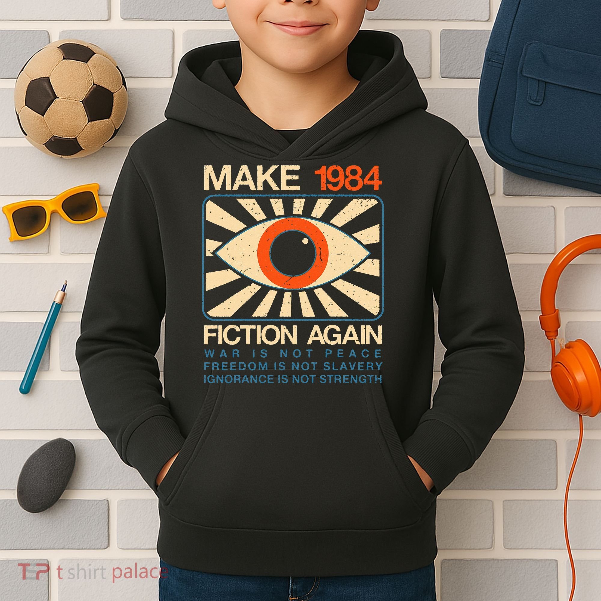 Make 1984 Fiction Again Dystopian Kids Hoodie