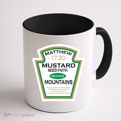 Matthew 17:20 Mustard Label Coffee Mug back