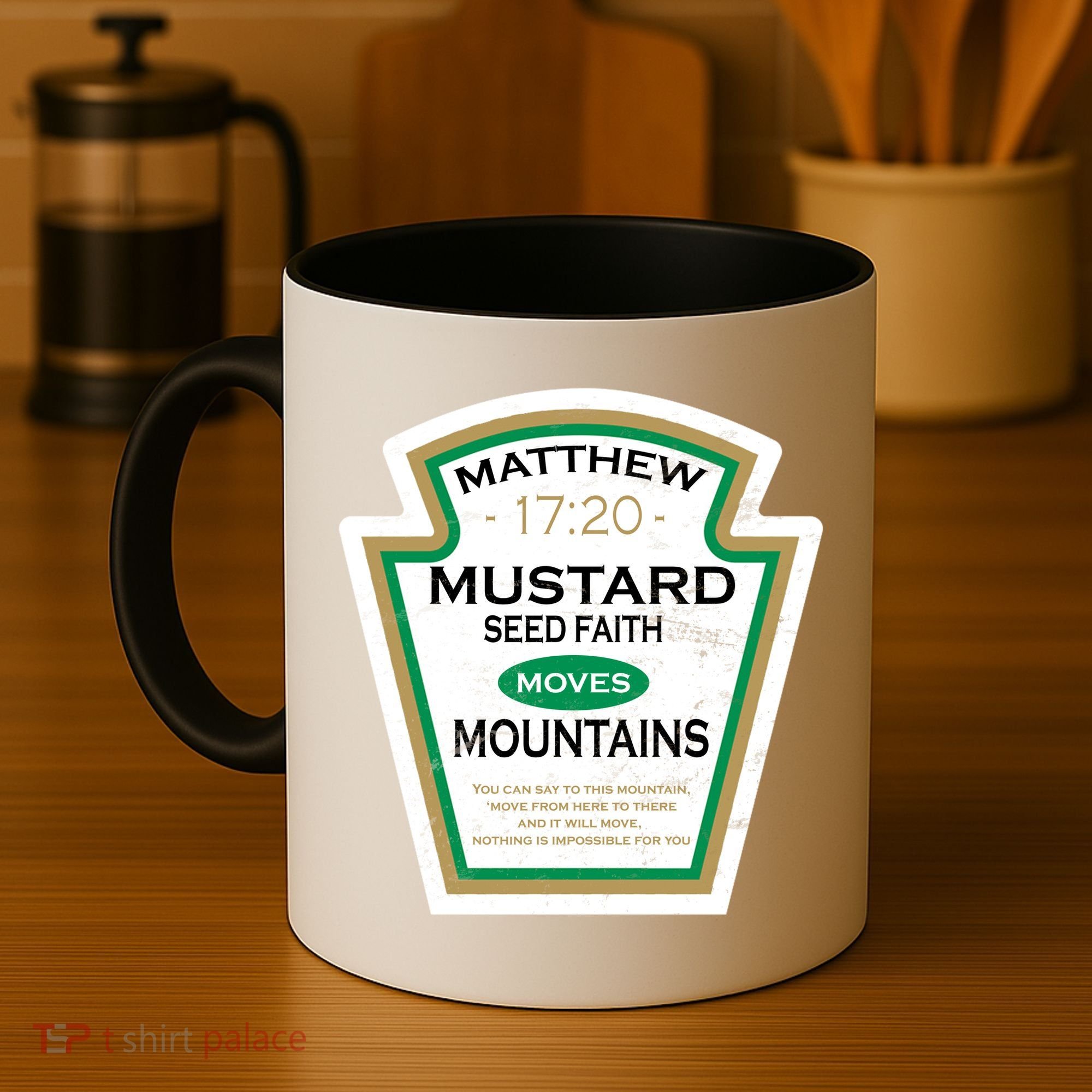 Matthew 17:20 Mustard Label Coffee Mug