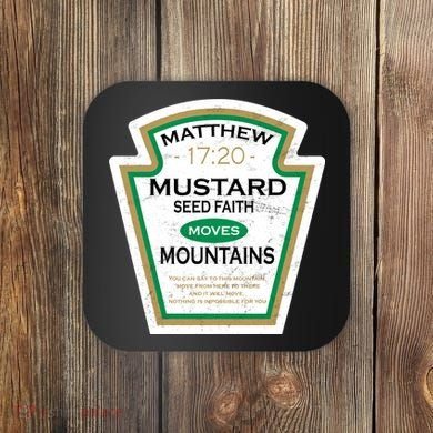 Matthew 17:20 Mustard Label Coaster