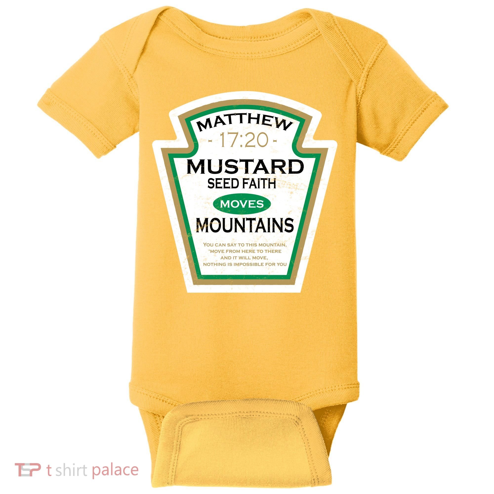 Matthew 17:20 Mustard Label Baby Bodysuit