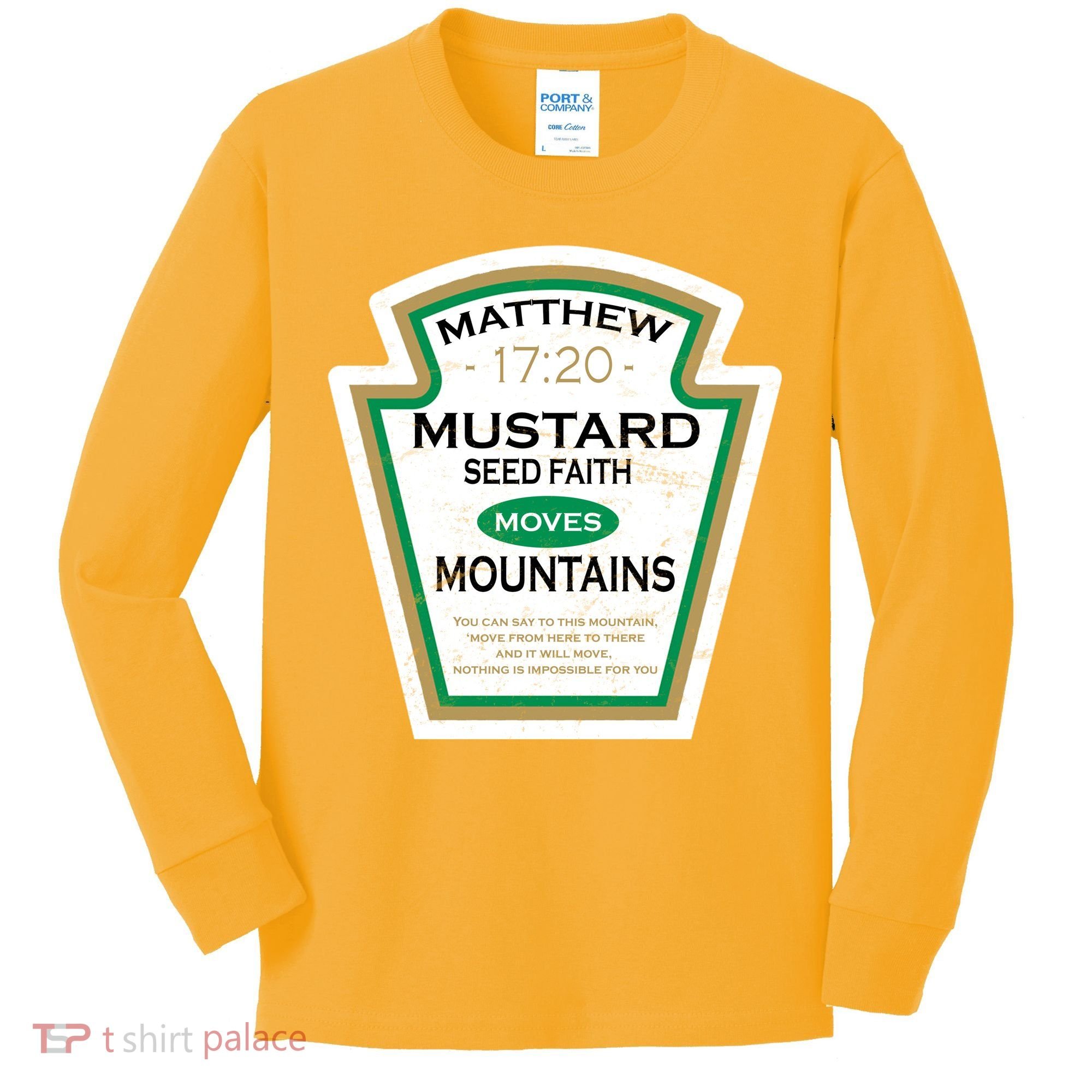 Matthew 17:20 Mustard Label Kids Long Sleeve Shirt