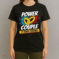 Married 11 Years Power Couple 11th Wedding Anniversary T-Shirt thumb 4